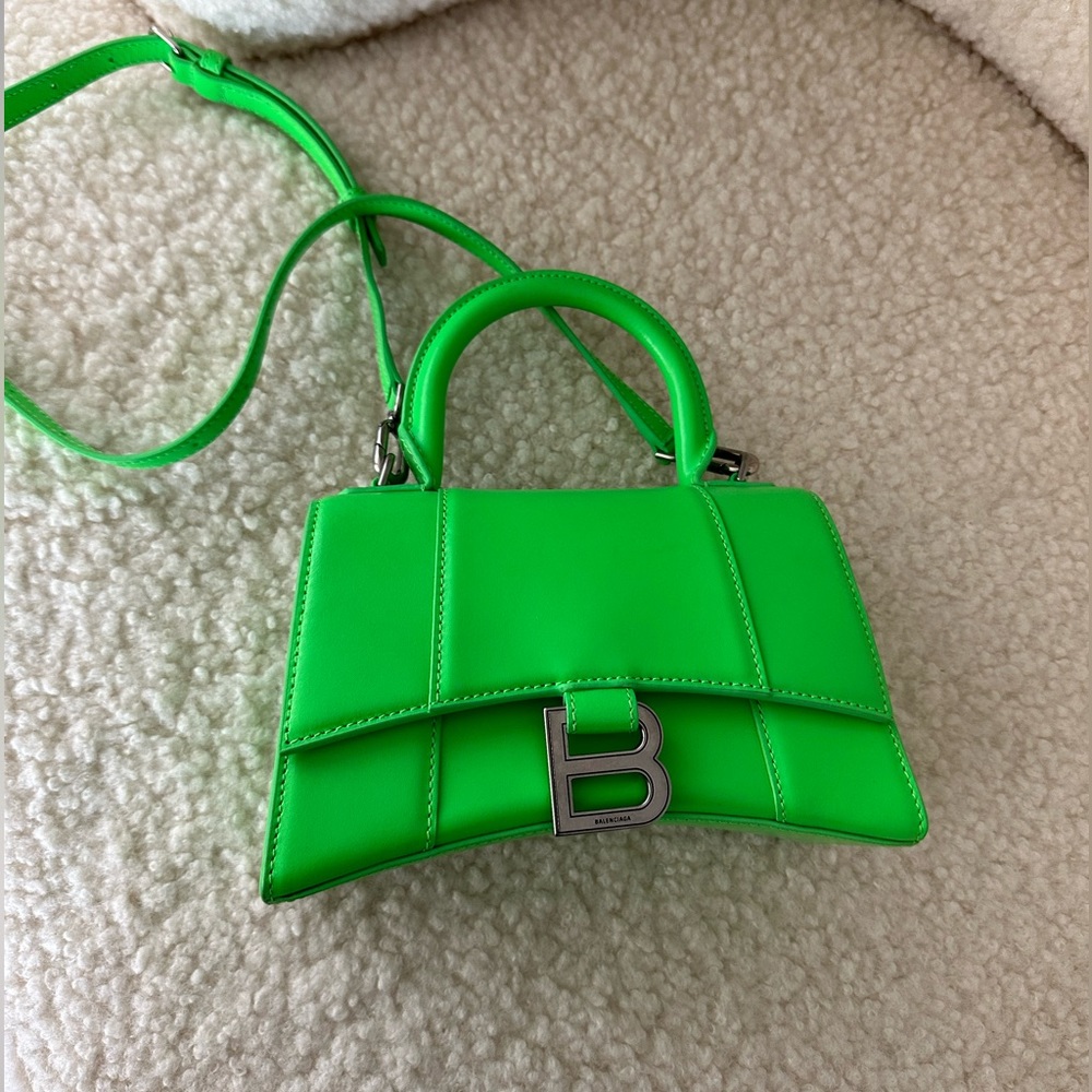 BALENCIAGA HOURGLASS TOP HANDLE MINI BAG LEATHER XS KIWI TOTE